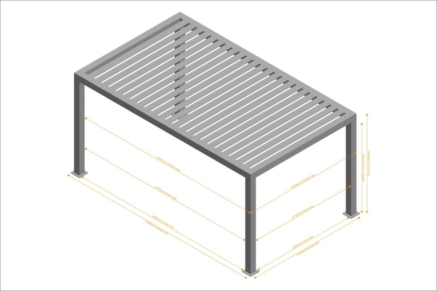 Detailed floor plan for a 5x3 Deluxe Pergola, illustrating dimensions, post placement, and structural layout.