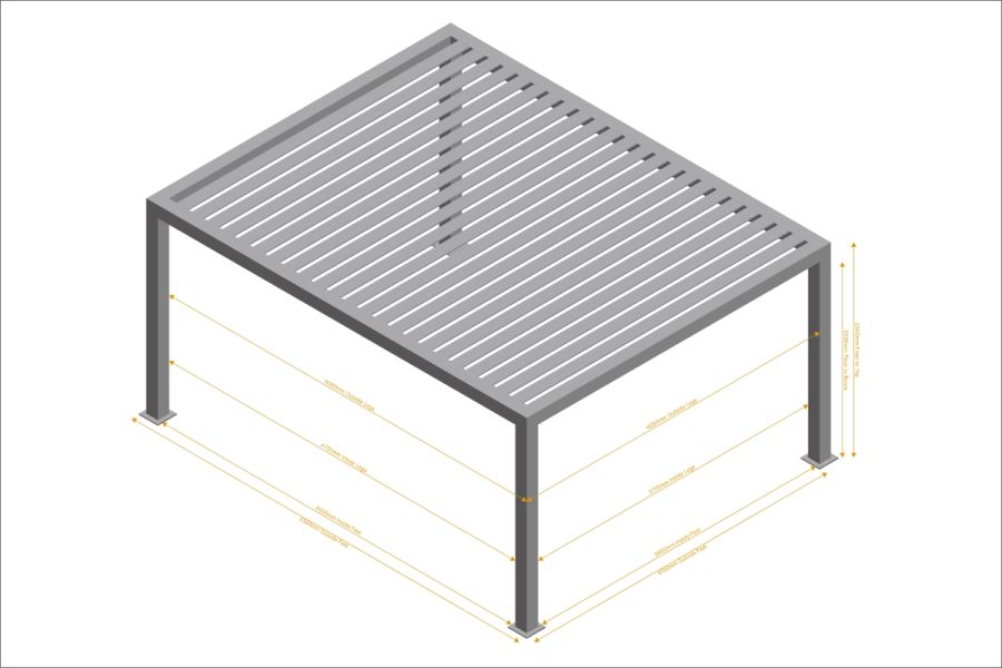 Detailed floor plan for a 5x4 Deluxe Pergola, illustrating dimensions, post placement, and structural layout.