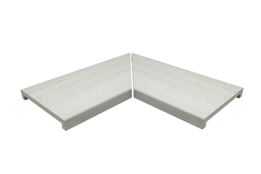 Rendered image of Faro Porcelain Wall Corner Coping with downstand edges. Free UK delivery available.