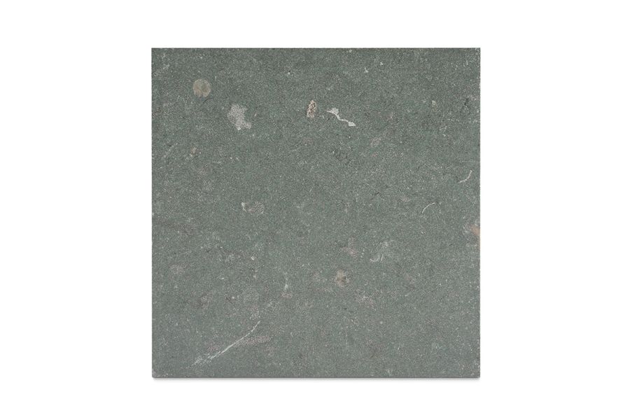 Single Jura Green limestone slab seen from above, showing the  the pavings surface texture and markings. Bespoke sizes available.