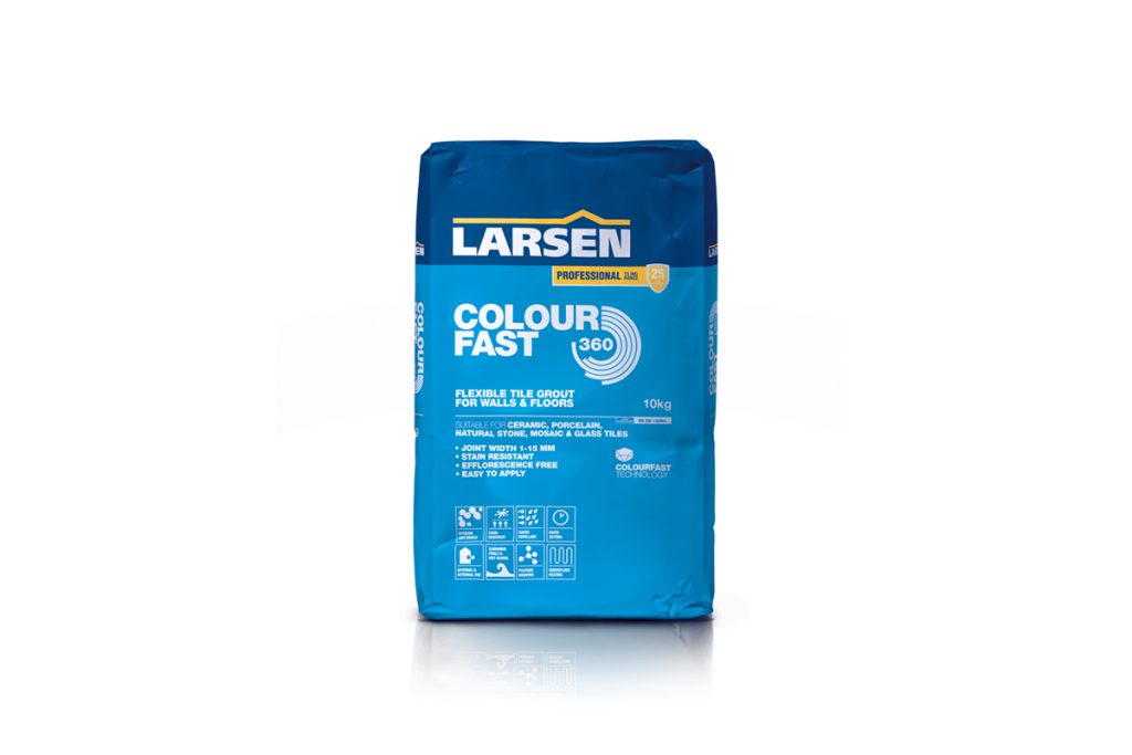 Blue packet of Larsen Colourfast 360 grout. 